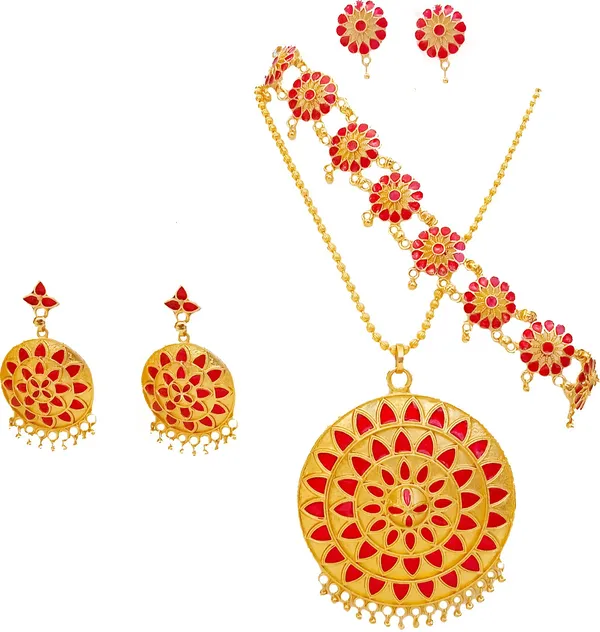 Assamese_Traditional_Gold_Plated_Red_Combo_Jewellery_Set_For_Women